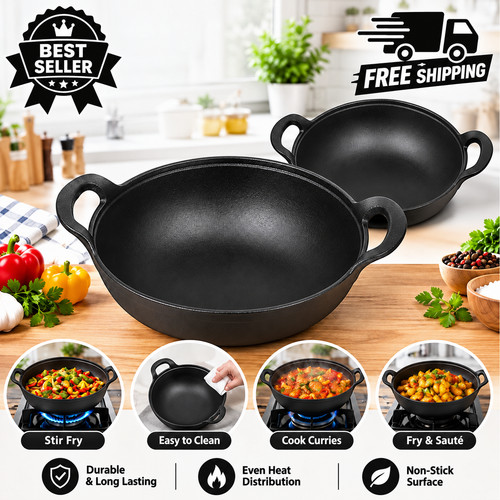 Cast iron wok pan - cast,