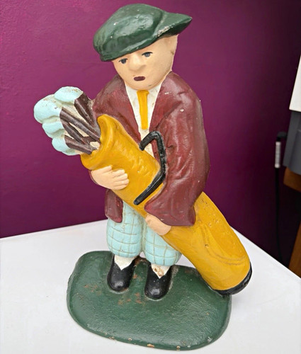 Cast iron hand painted - iron, golfer