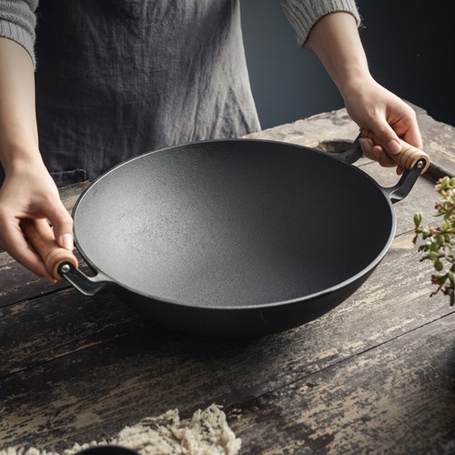 Cast iron large deep wok - deep,