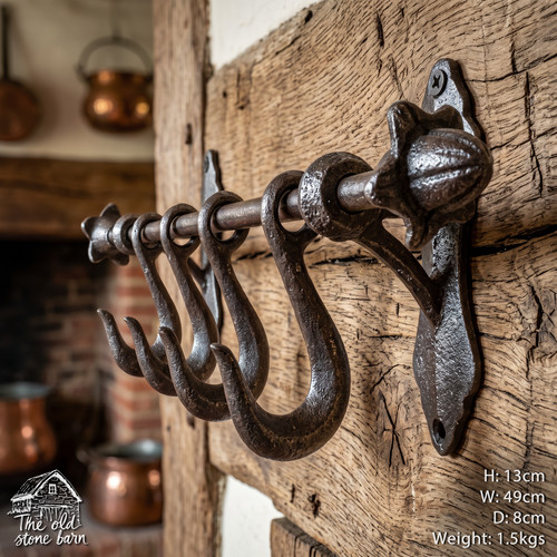 Cast iron coat hooks rail - cast,